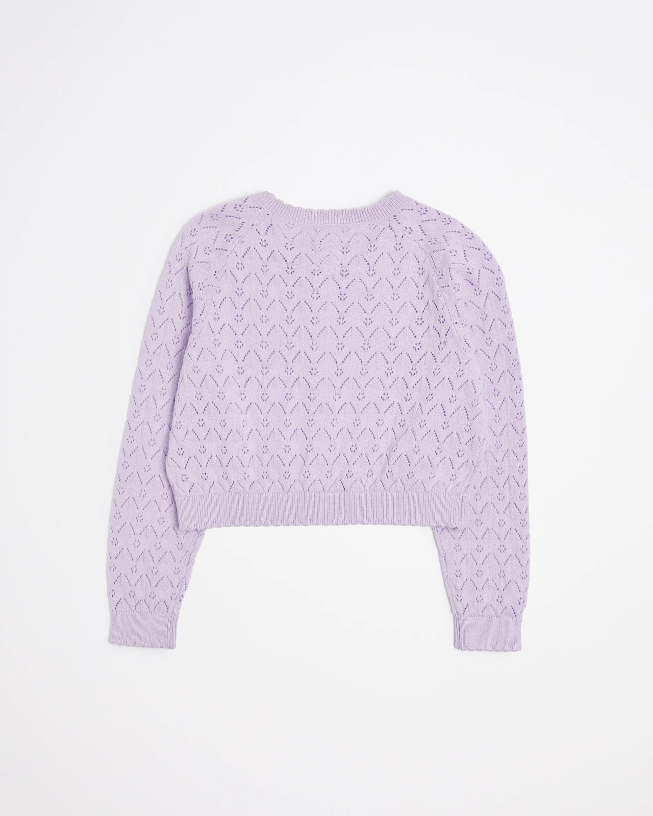 Scalloped Cropped Pointelle Knit Cardigan - Purple