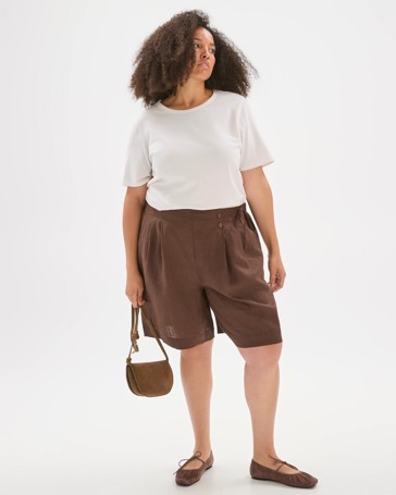 Plus Size European Linen Wrap Shorts