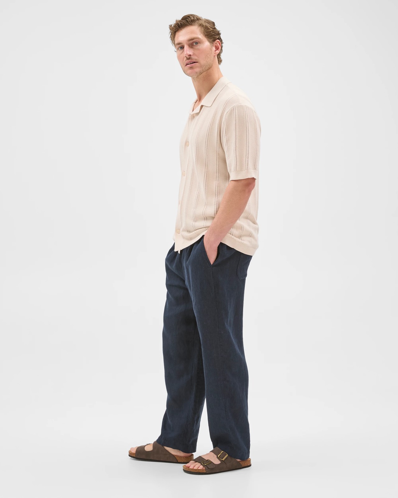 European Linen Wide Leg Pants - Navy 3 of 6