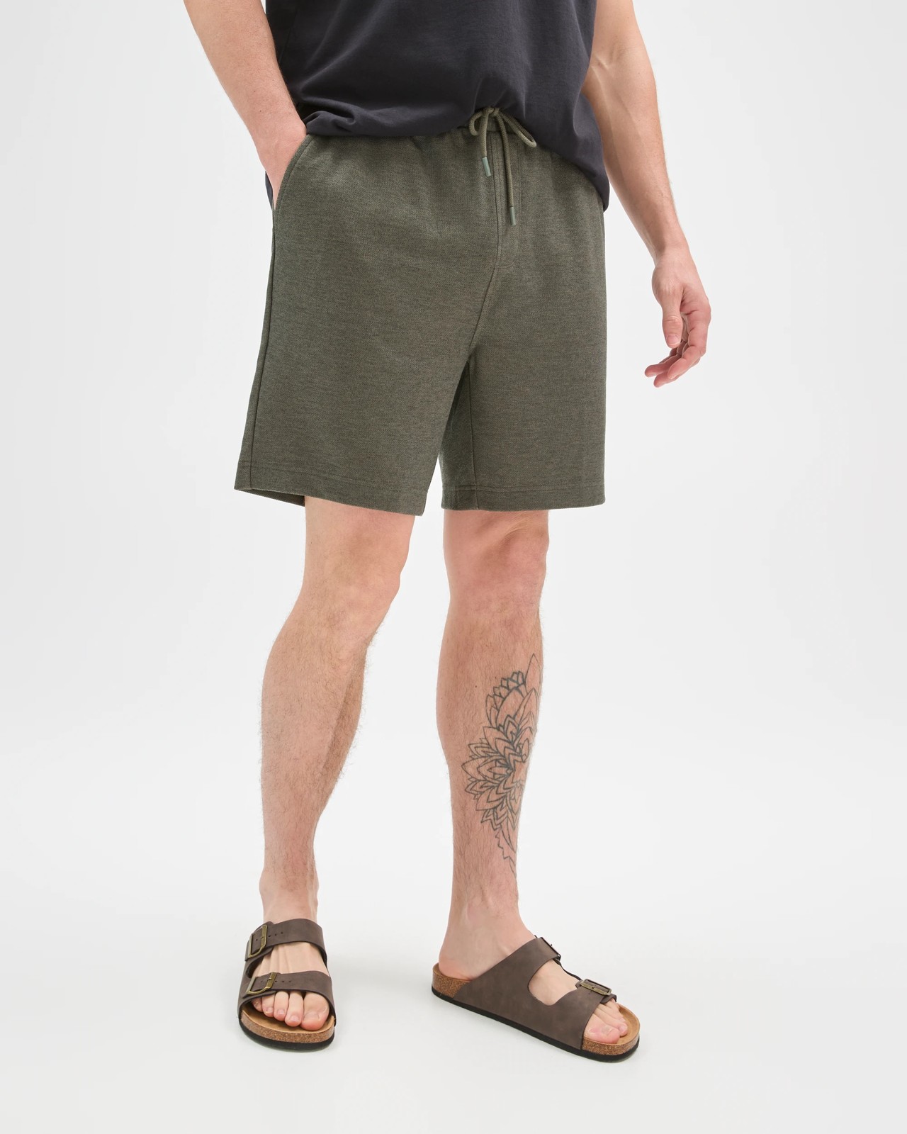 Textured Fleece Shorts - Dark Green 3 of 6