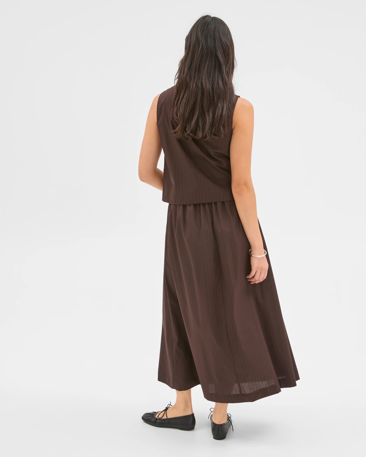 Preview Australian Cotton Elasticated Waist Skirt - Chocolate Stripe 6 of 6