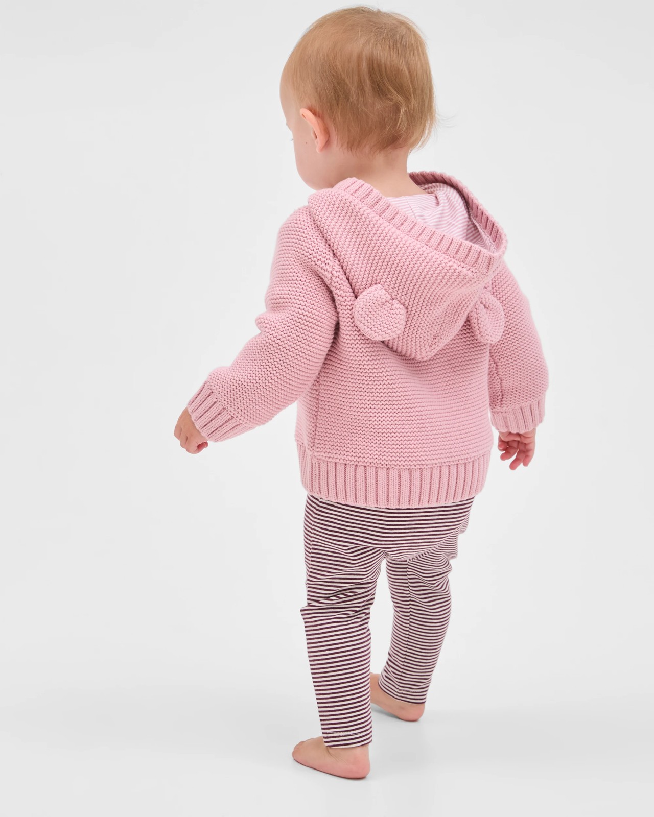 Baby Organic Cotton Hooded Knit Cardigan - Bleached Mauve 3 of 5