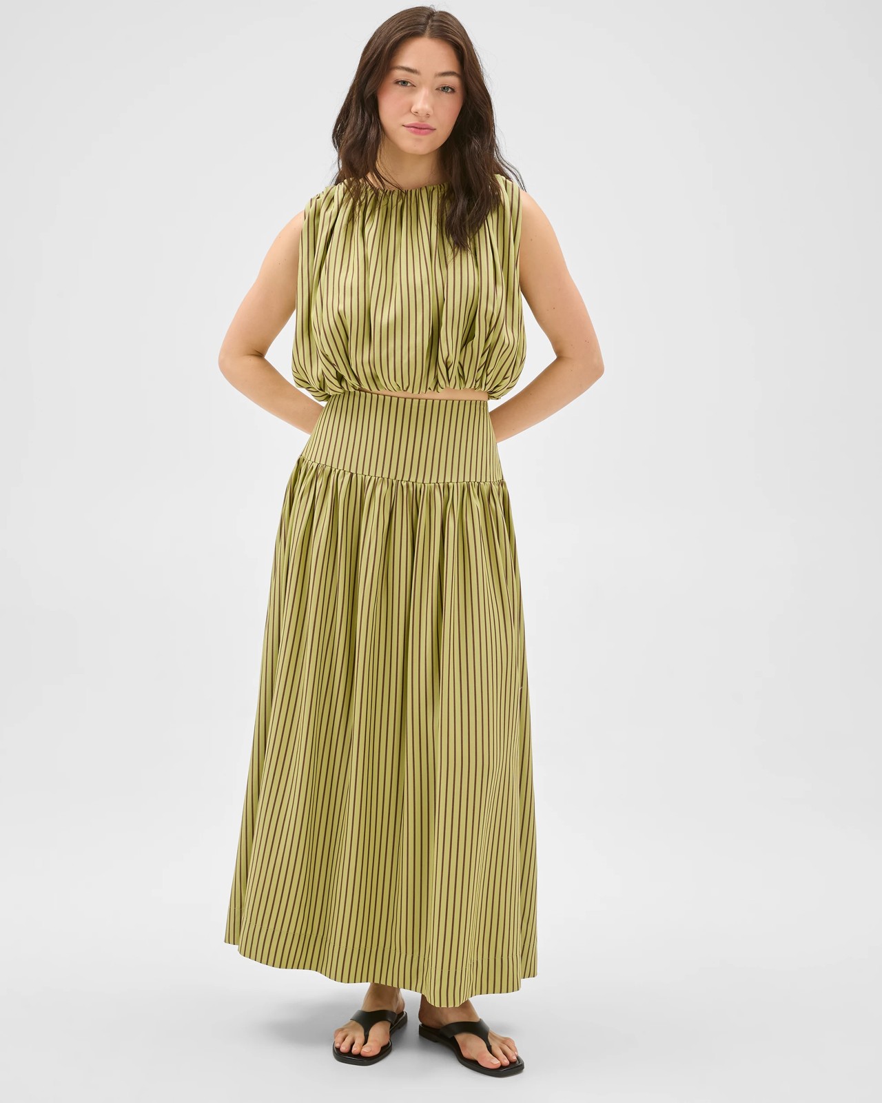 Lily Loves Lyocell Sleeveless Blouson Blouse - Matcha Stripe 3 of 6