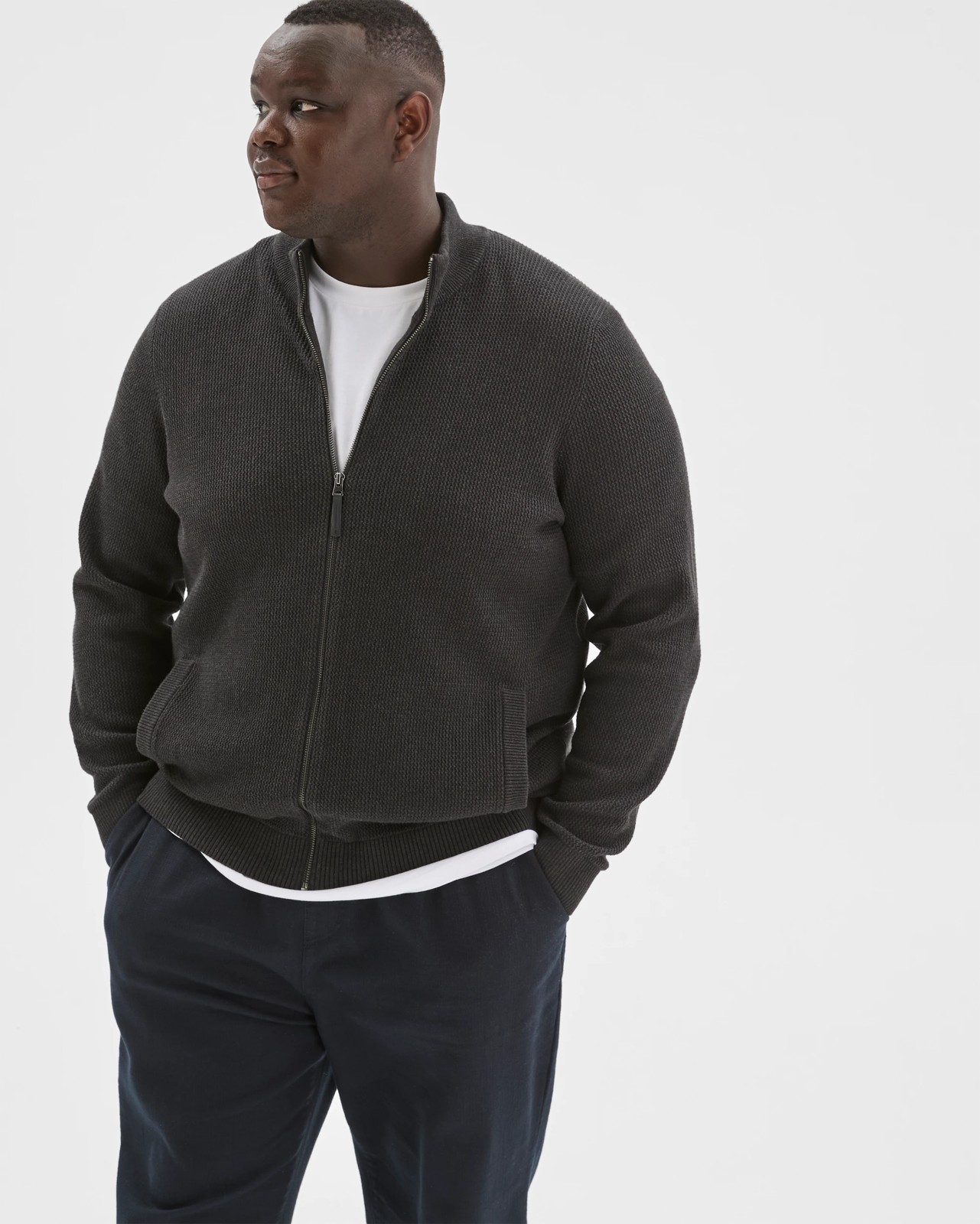 Plus Size Australian Cotton Zip Through Knit Jumper - Charcoal 5 of 6