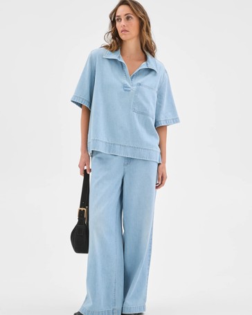 Airloom Pull On Wide Leg Denim Jeans