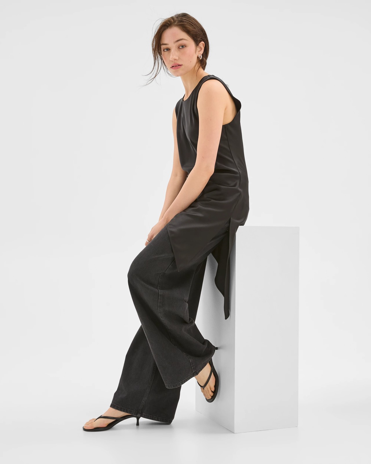 Lily Loves Asymmetrical Satin Tank Top - Black 2 of 5