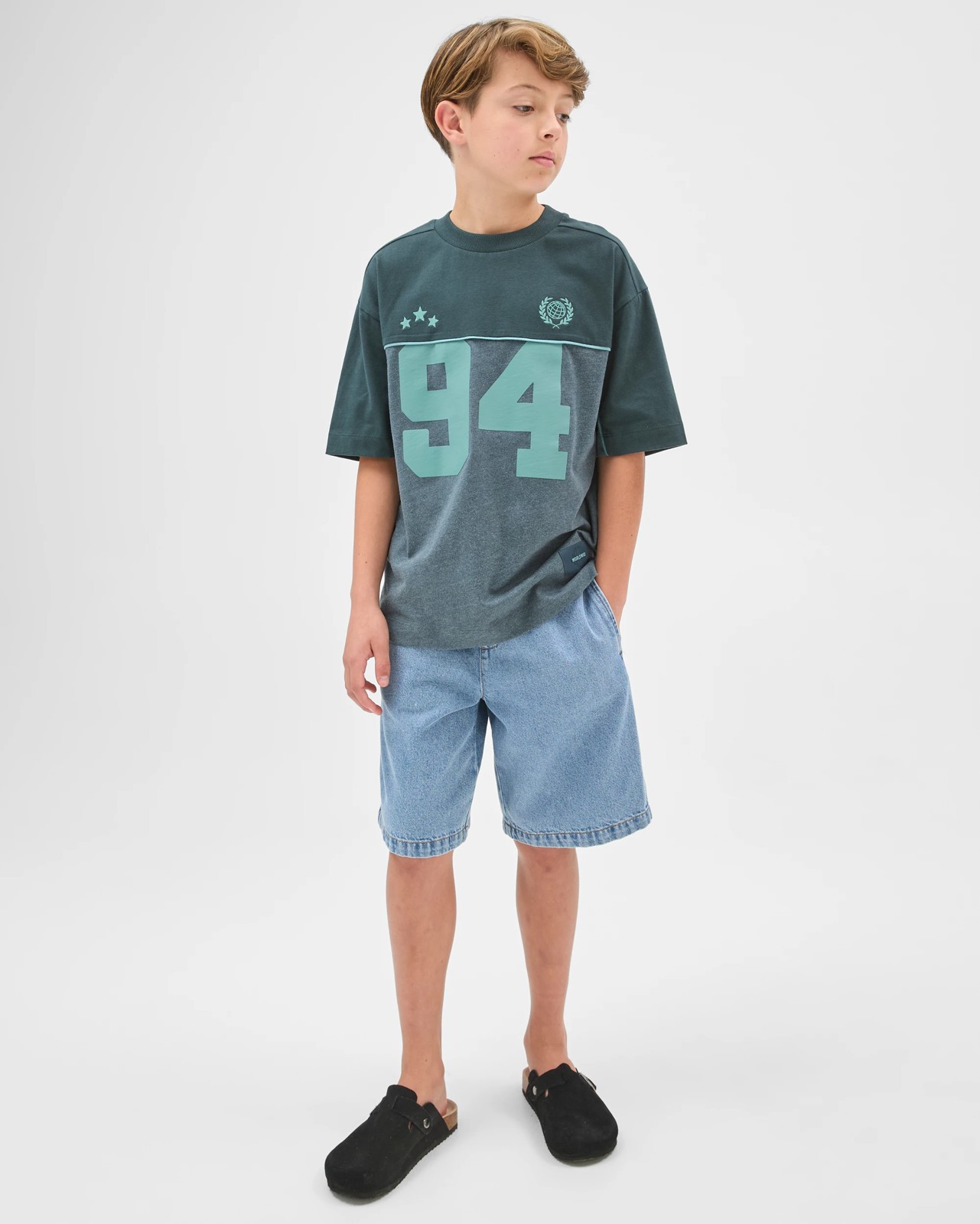 Australian Cotton Blend Oversized Embellished Sport T-Shirt - Teal 3 of 6