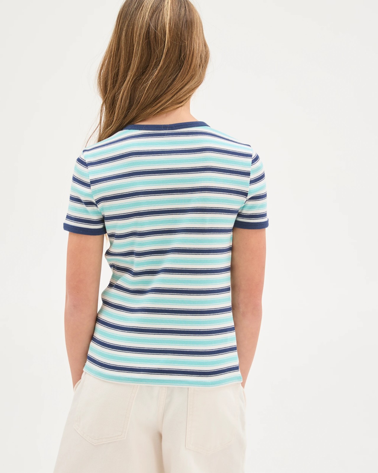 Australian Cotton Ribbed T-Shirt - Stripe Blue 5 of 5