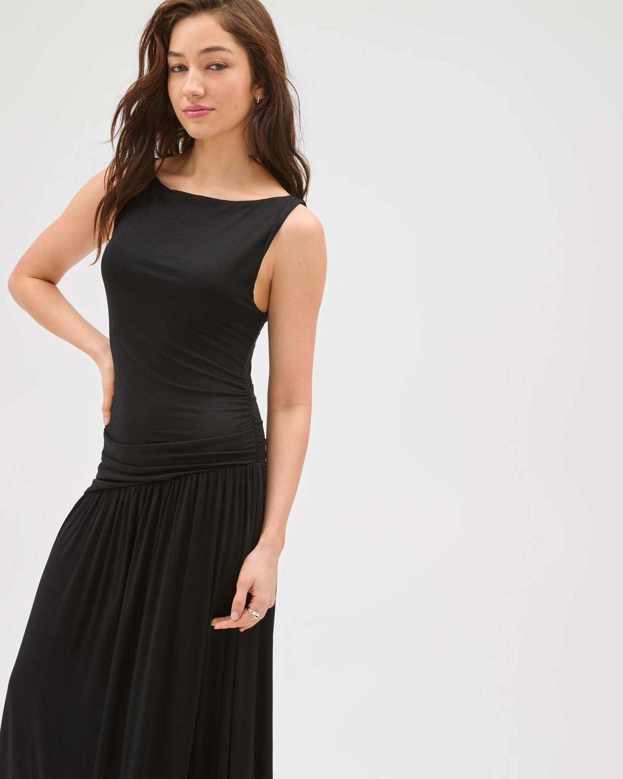 Lily Loves Fitted Drape Maxi Dress - Black 4 of 5