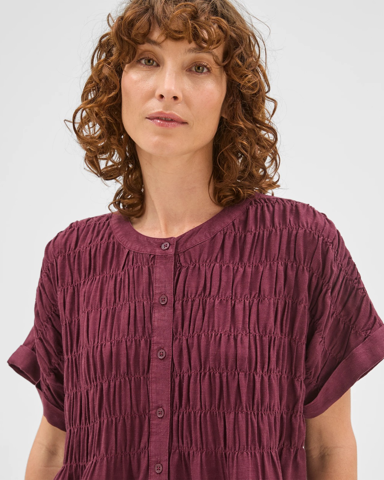 Short Sleeve Shirred Button Through Top 5 of 6