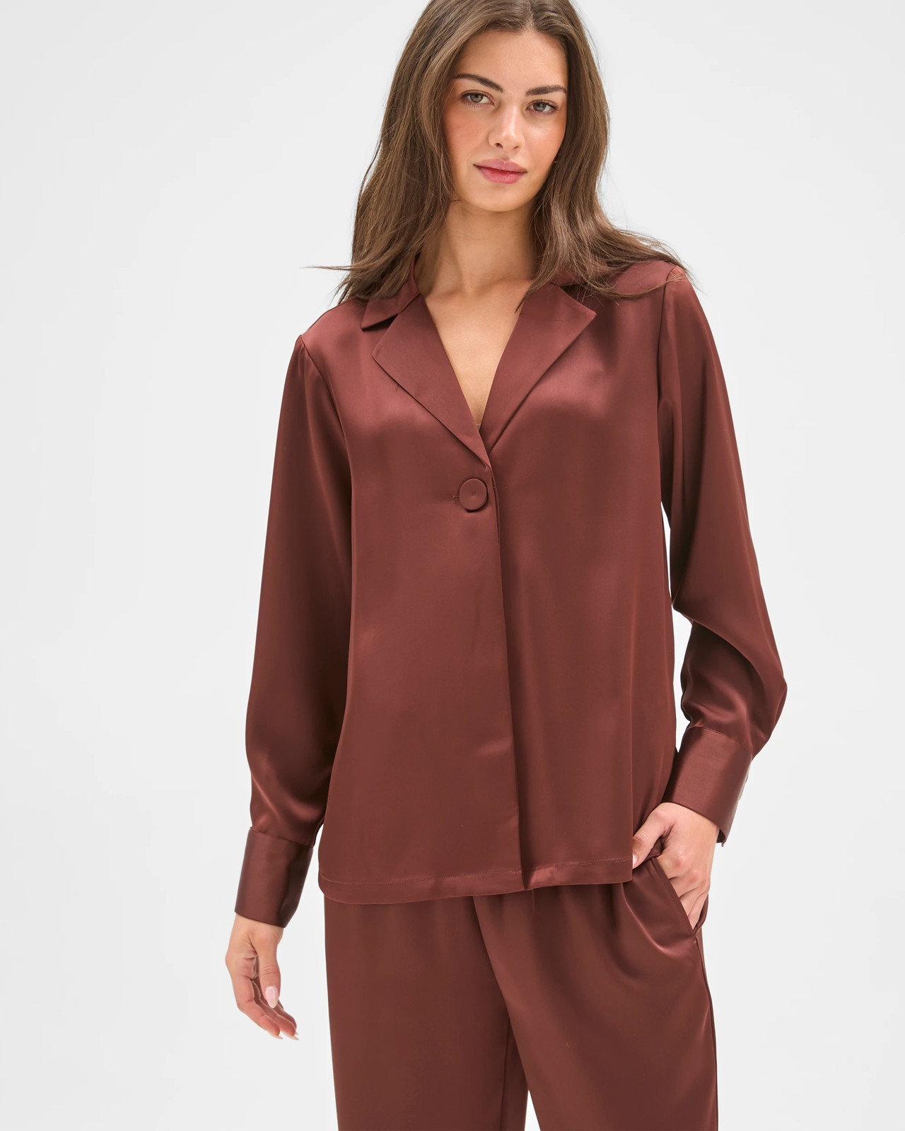 Petites Long Sleeve Satin Shirt 4 of 5