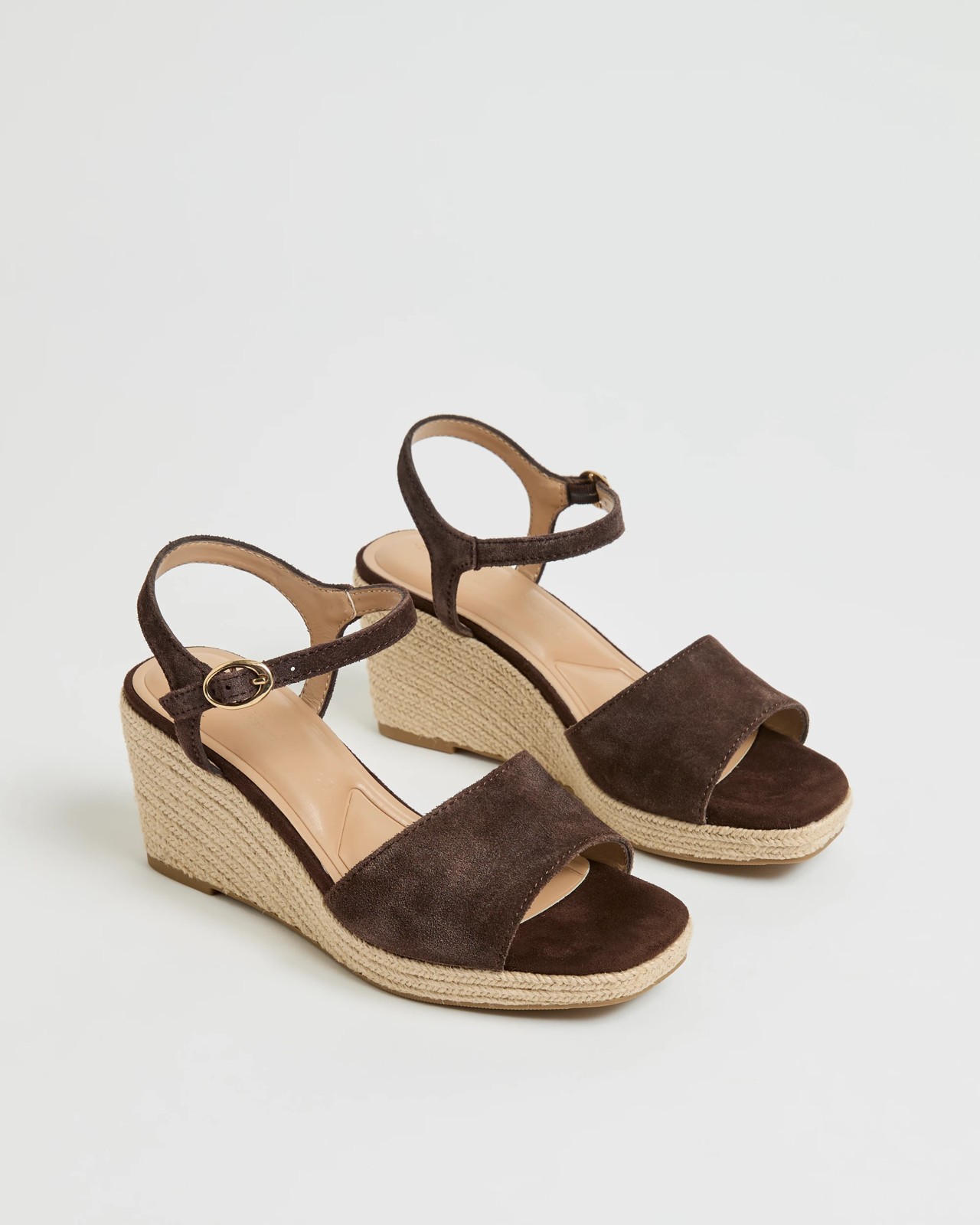 Genuine Suede Leather Espadrille Wedge Sandals - Chocolate Suede 2 of 4