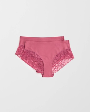 Womens Luna Smooth Touch Lace Bonded Waist Midi Briefs 2 Pack