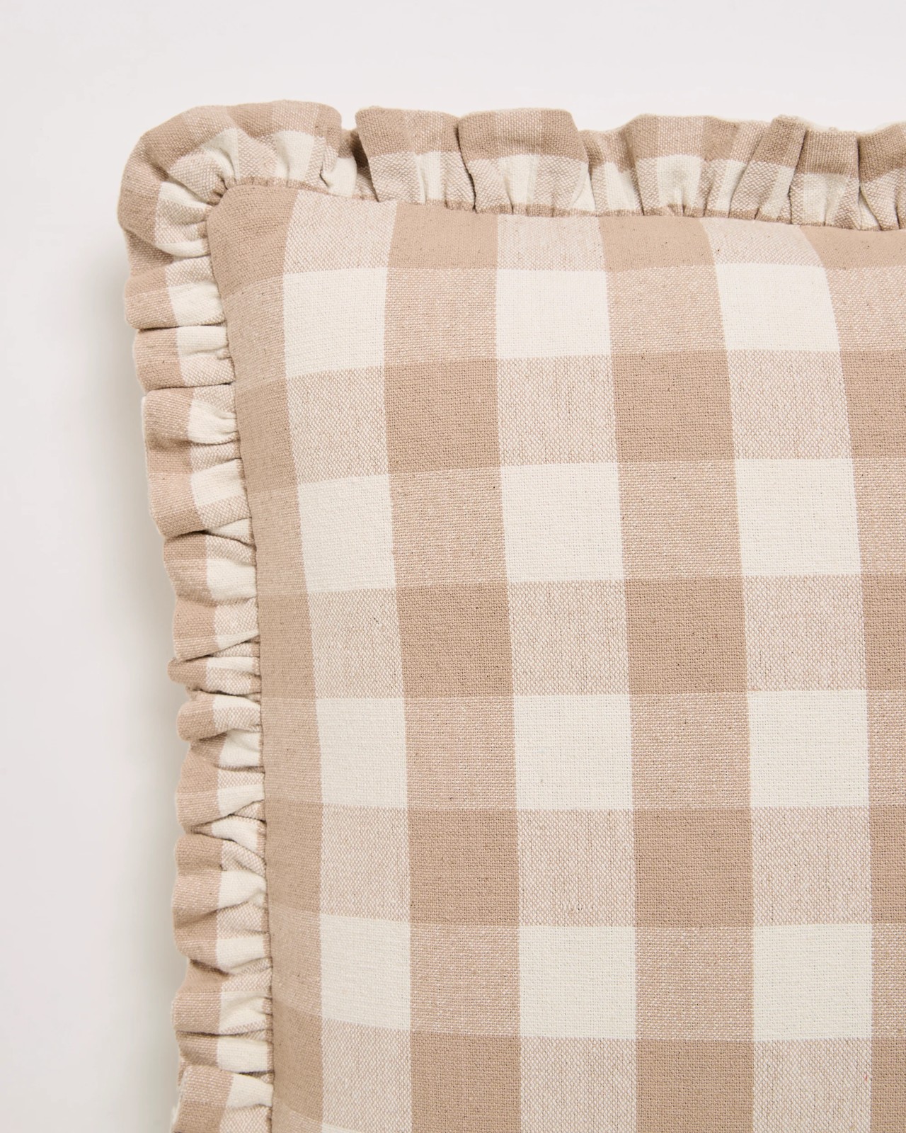 Dakota Gingham Cotton Cushion - Taupe 2 of 2
