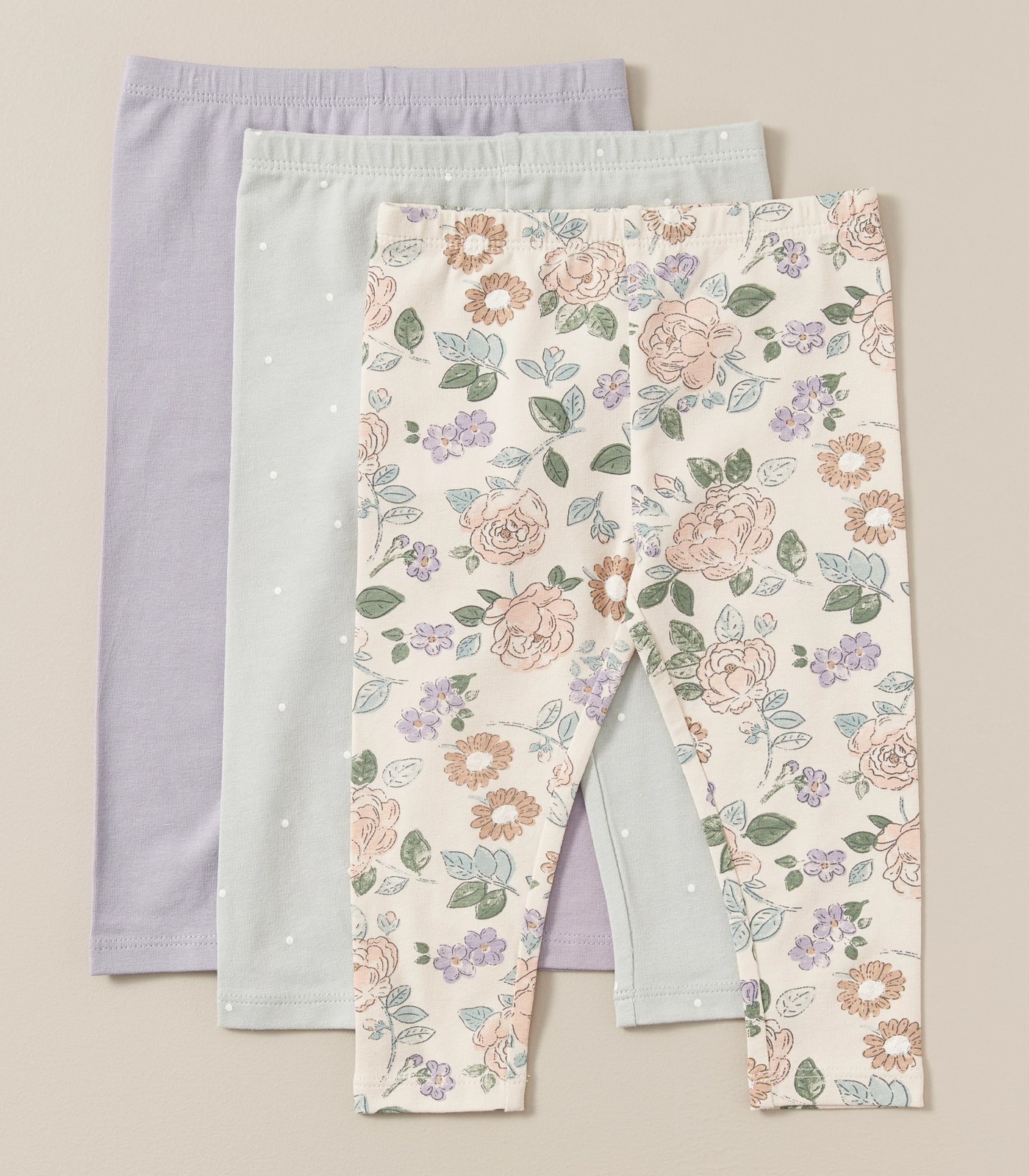 3-pack Cotton Leggings - Pink/floral - Kids