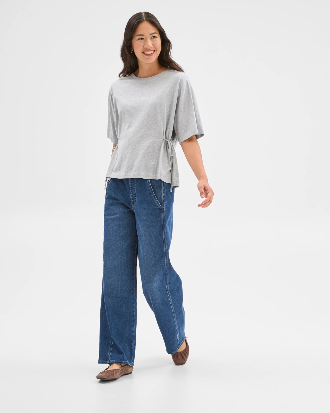 Pull On Wide Leg Knit Denim Jeans 5 of 6