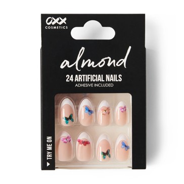 24 Pack Artificial Nails with Adhesive  Almond Shape  Butterfly - OXX Cosmetics
