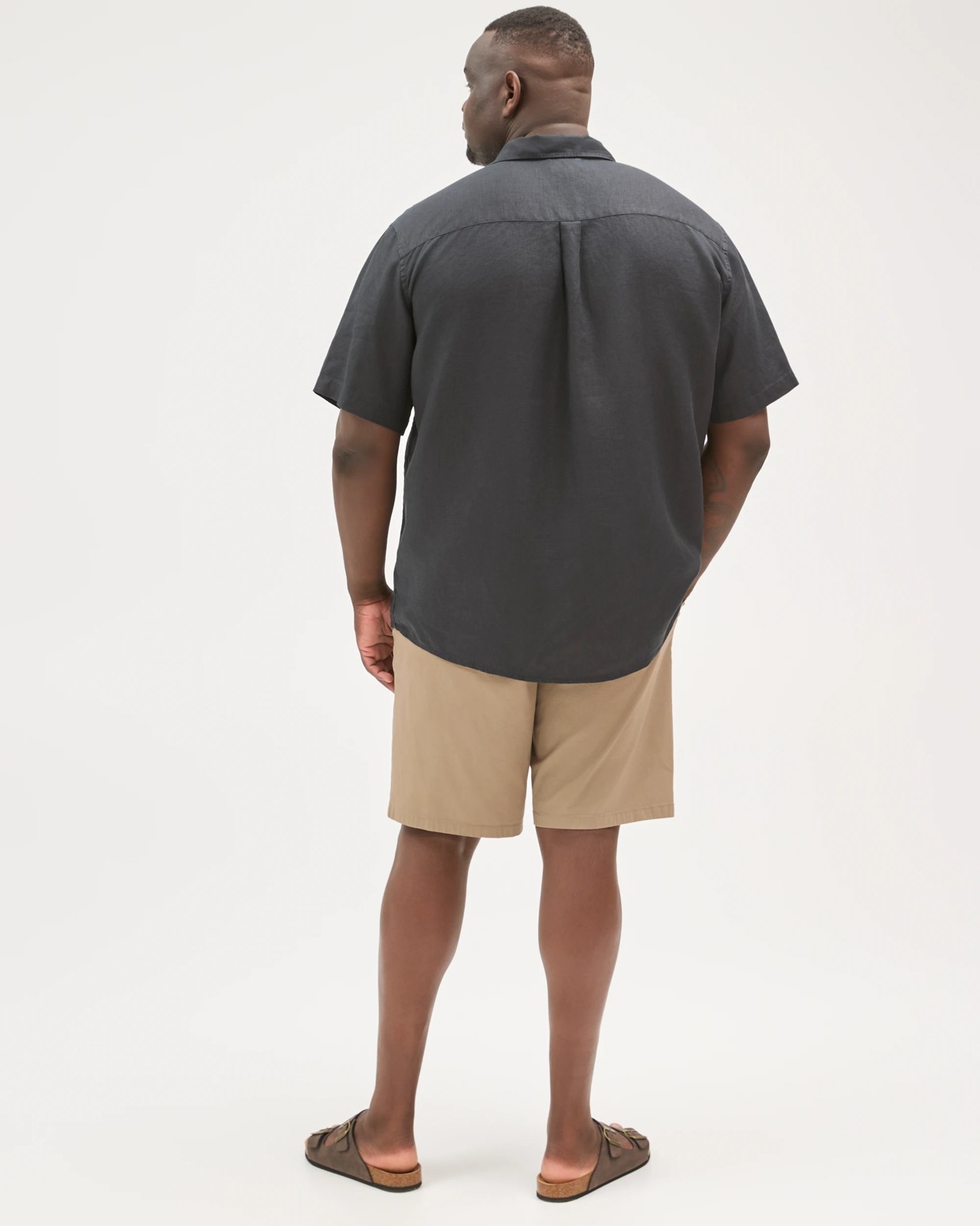 Plus Size European Linen Short Sleeve Shirt - Black 6 of 6
