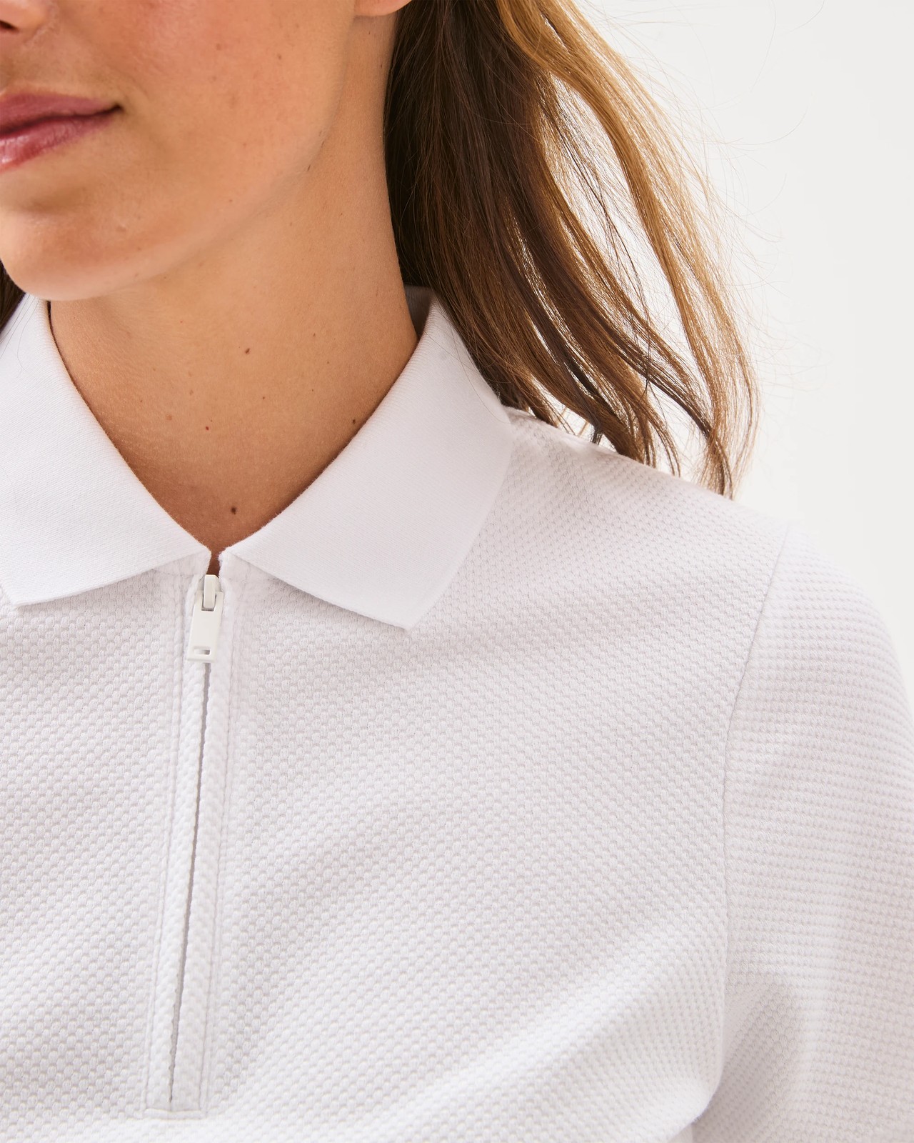 Active Australian Cotton Blend Textured 1/4 Zip Polo Top - White 5 of 6