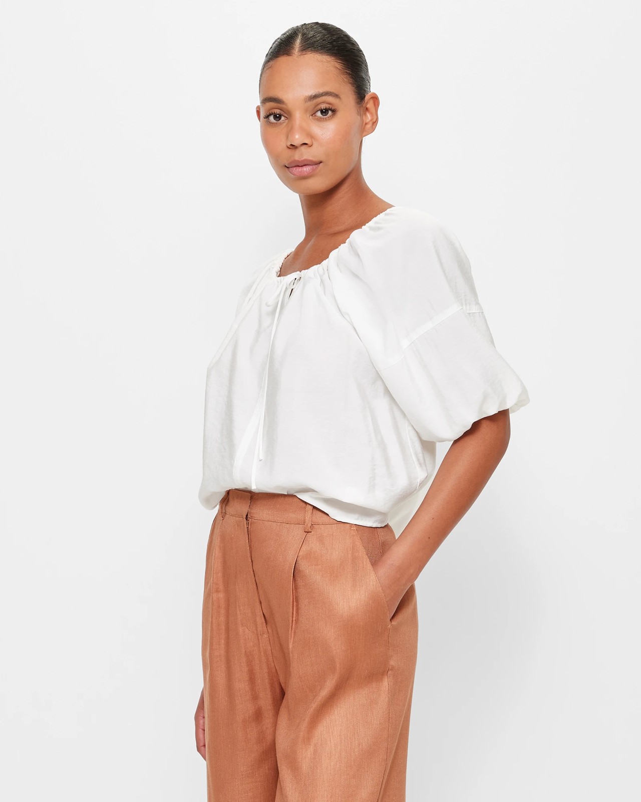 V-Neck Puff Sleeve Blouse - Preview - Cloud Dancer | Target Australia