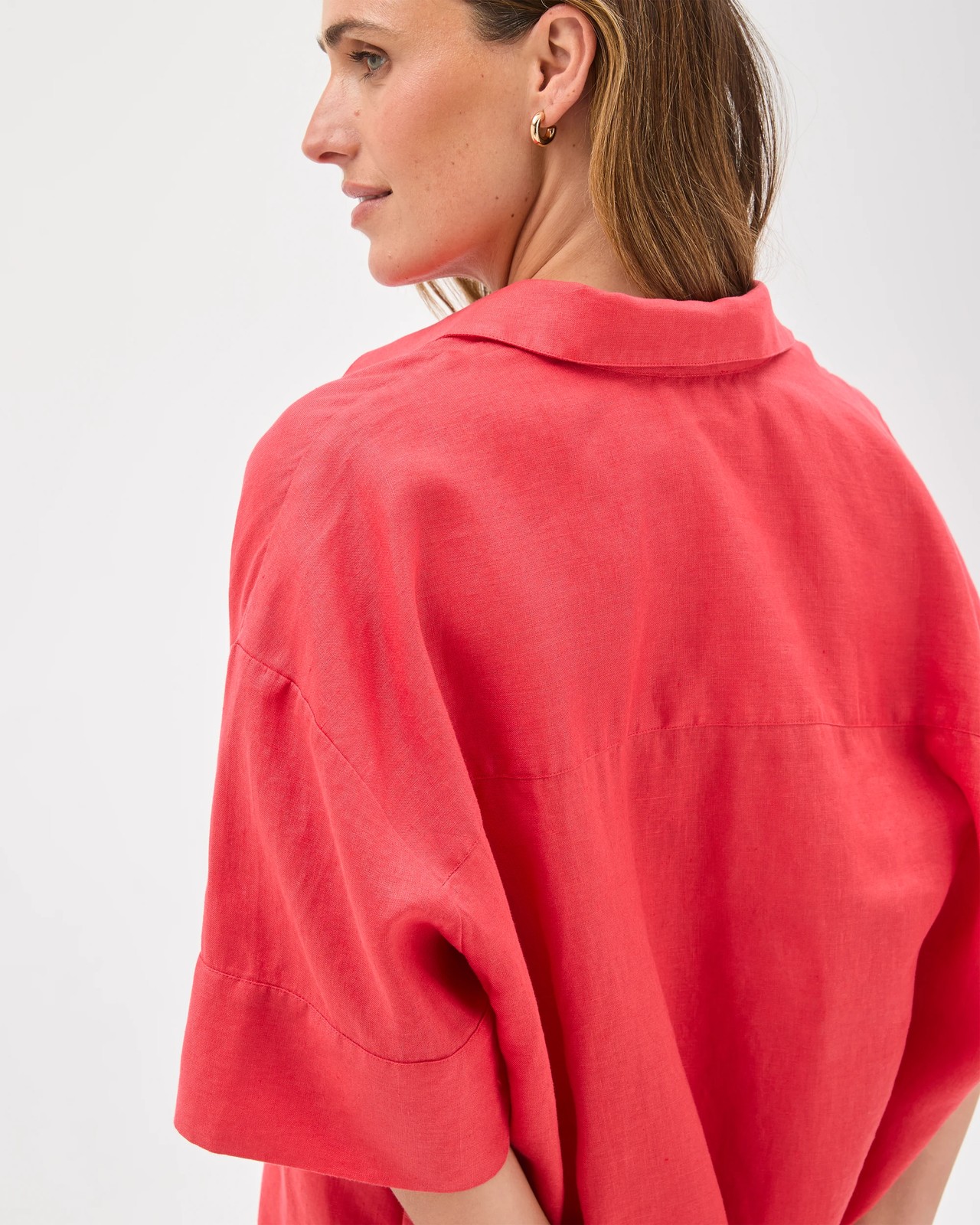 European Linen Elbow Sleeve Cocoon Popover Shirt - Cranberry 6 of 6