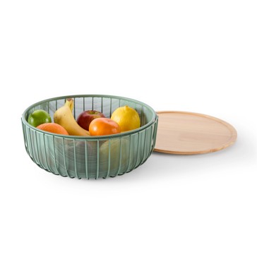 Anko 3 Piece Metal and Wood Fruit Bowl - Green