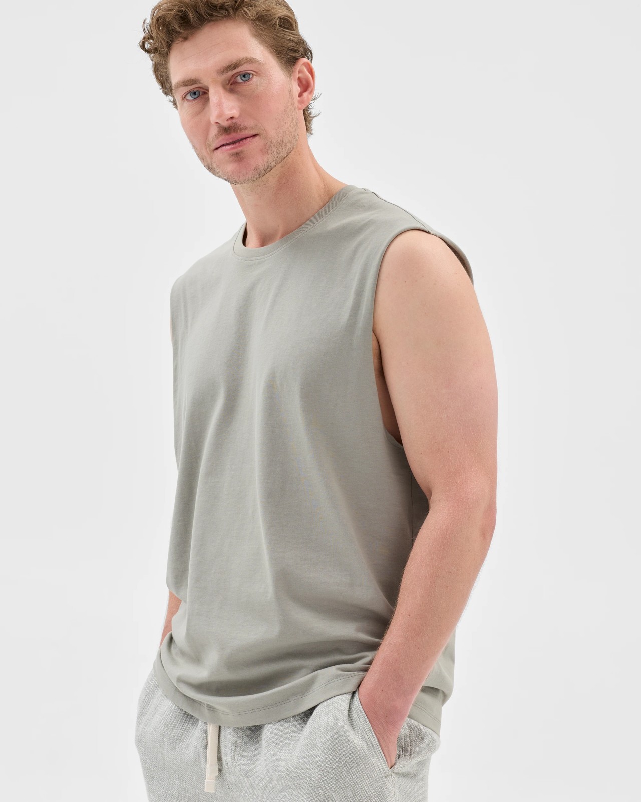 Australian Cotton Plain Tank Top  - Forest Fog 5 of 5