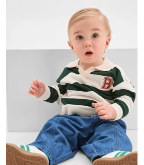Baby Organic Cotton Knit Polo Top & Denim Pants Set
