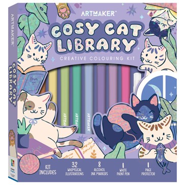ArtMaker Cosy Cat Library: Creative Colouring Kit - Book