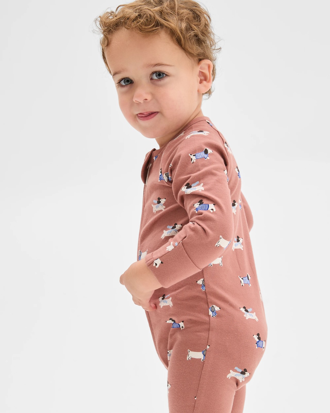 Baby Organic Cotton Zip Front Footless Coverall  - Sausage Dog 2 of 4