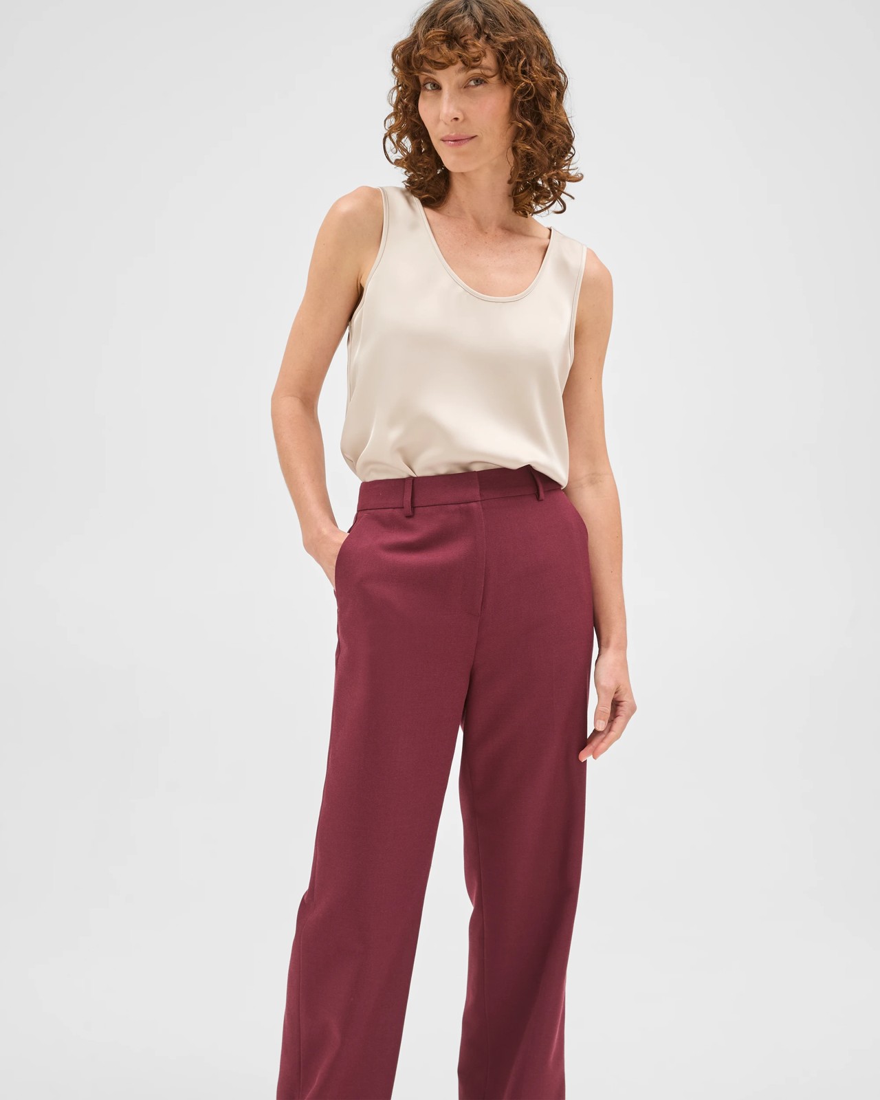 Preview Textured Tailoring Straight Leg Pants  - Sangria 2 of 6