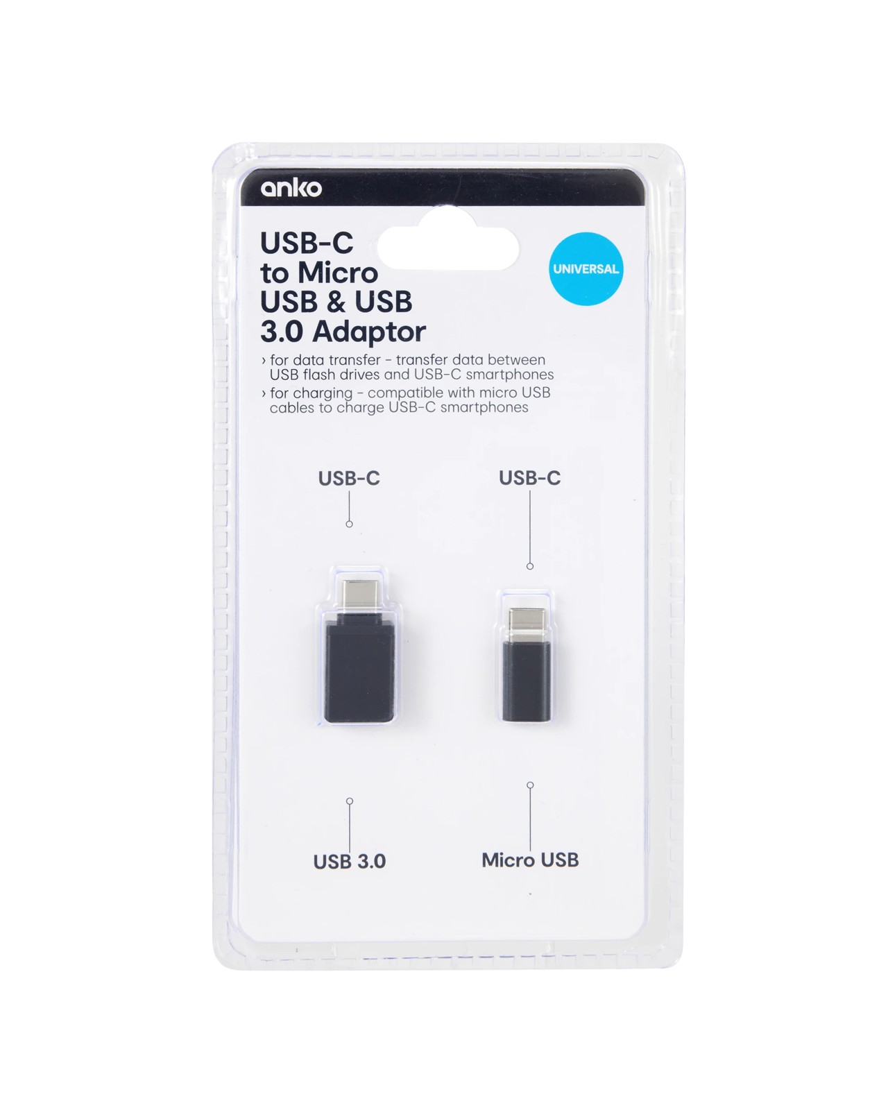 USB-C to Micro USB & USB Adaptor - Anko 2 of 2