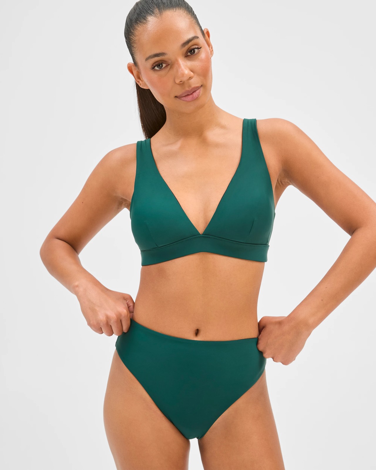 Reversible High Waisted High Cut Matte Micro Bikini Briefs - Black/Deep Forest 4 of 5