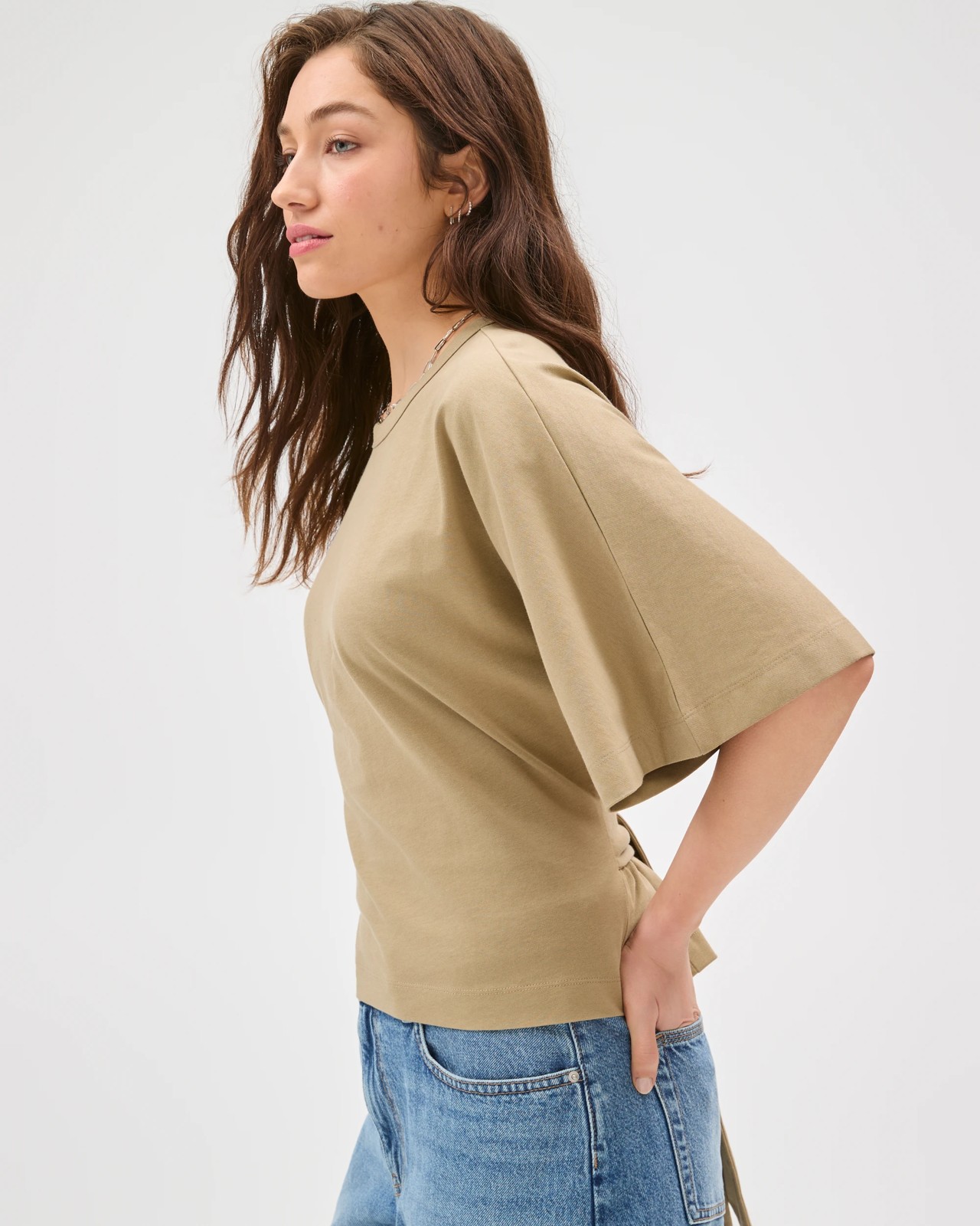 Lily Loves Australian Cotton Tie Detail T-Shirt - Crushed Leaf 5 of 6