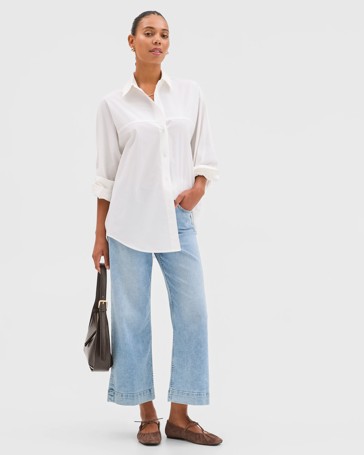 Kelsey Crop Length Wide Leg Denim Jeans