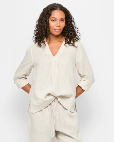 European Linen 3/4 Sleeve Popover Shirt