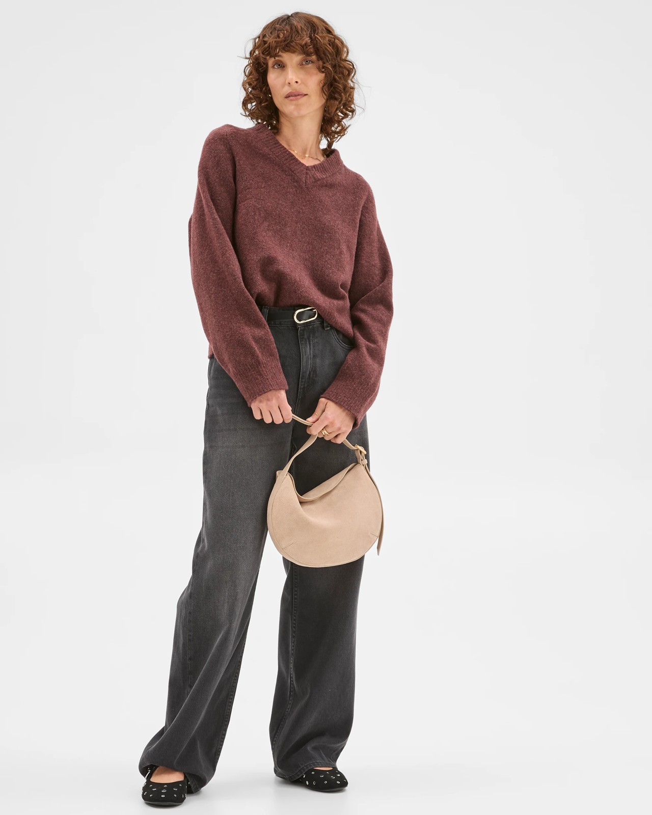 Super Soft High V-Neck Sweater - Burgundy 2 of 6