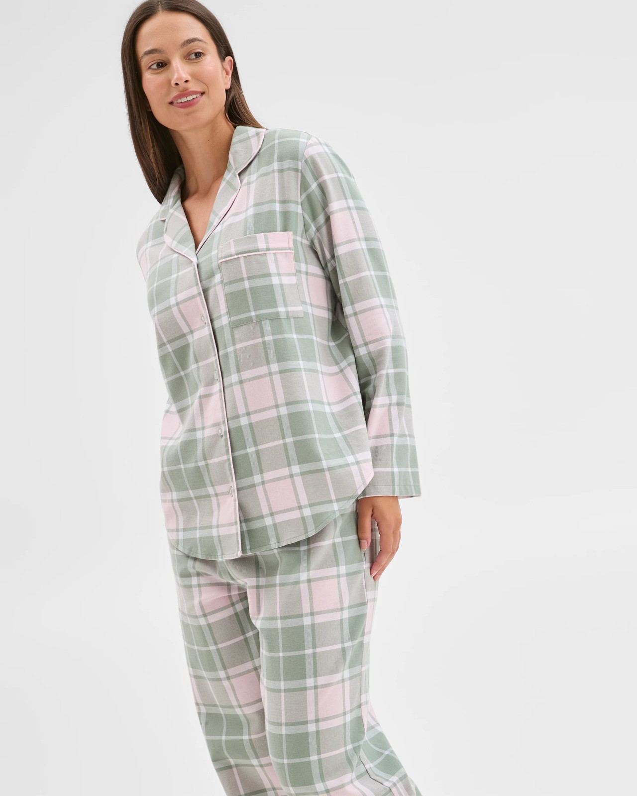 Australian Cotton Flannelette Pyjama Set - Green Check 3 of 6