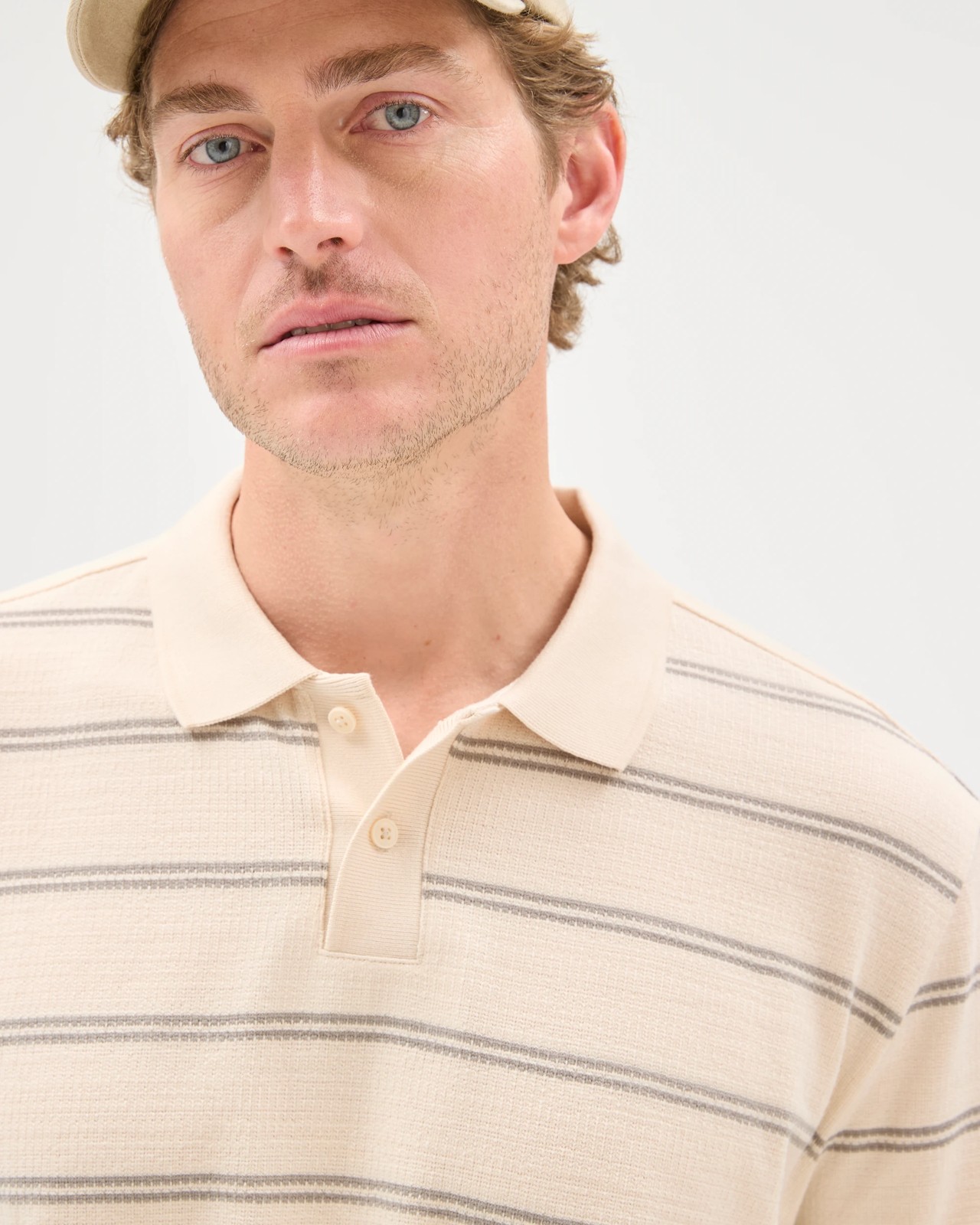 Australian Cotton Striped Polo Top - Beige 3 of 6