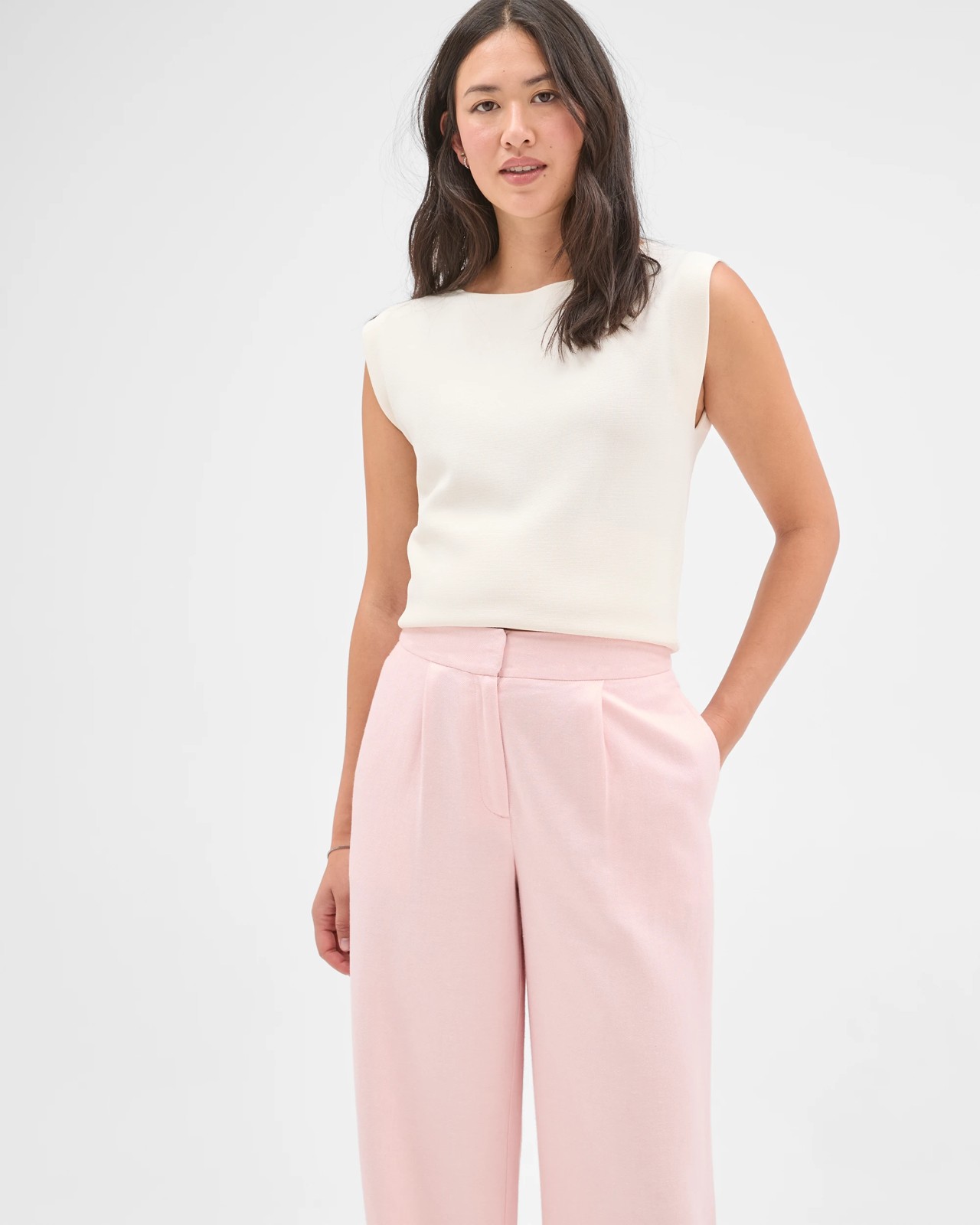 Preview European Linen Blend Tailored Wide Leg Pants - Dusty Pink 4 of 5