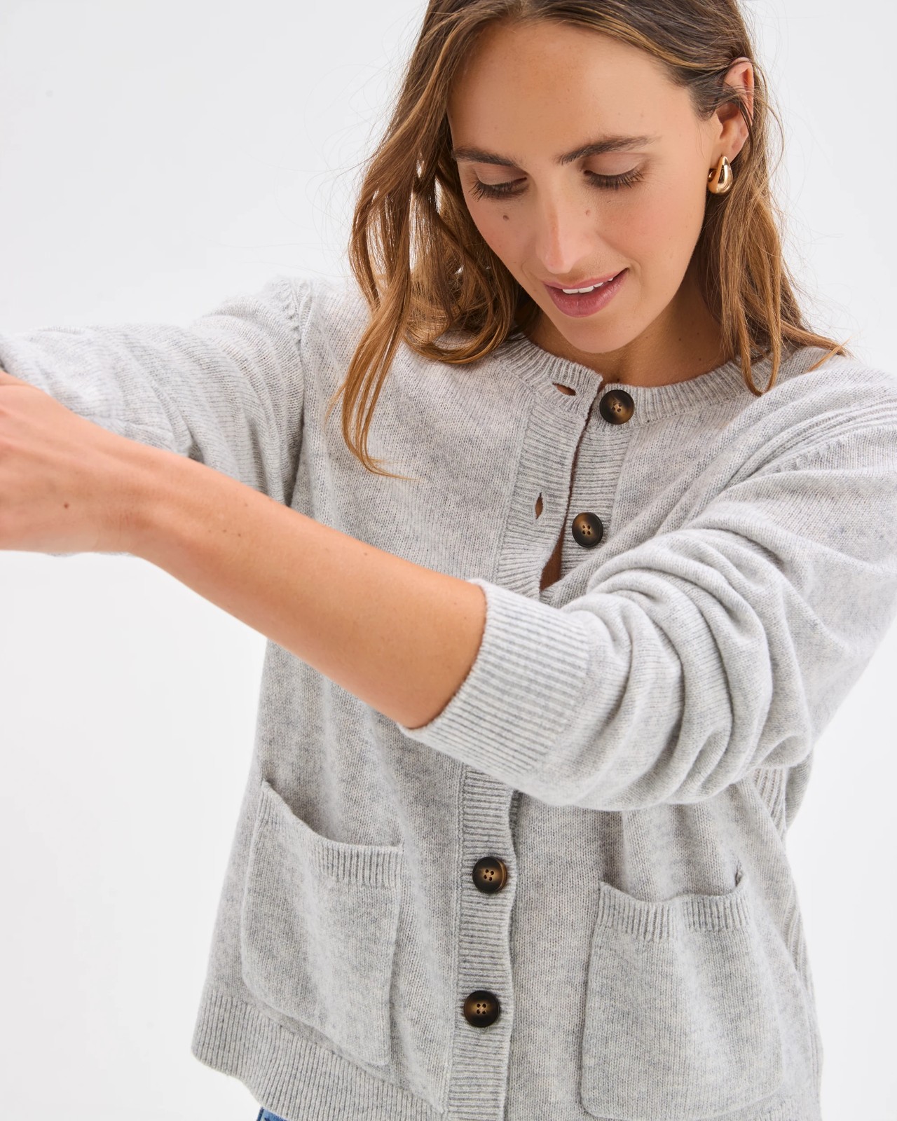 Lambswool Balloon Sleeve Cardigan - Light Grey Marle 6 of 6