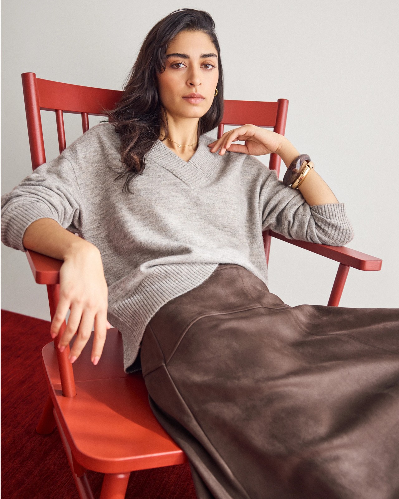 Faux Suede Panelled Midi Skirt 6 of 6