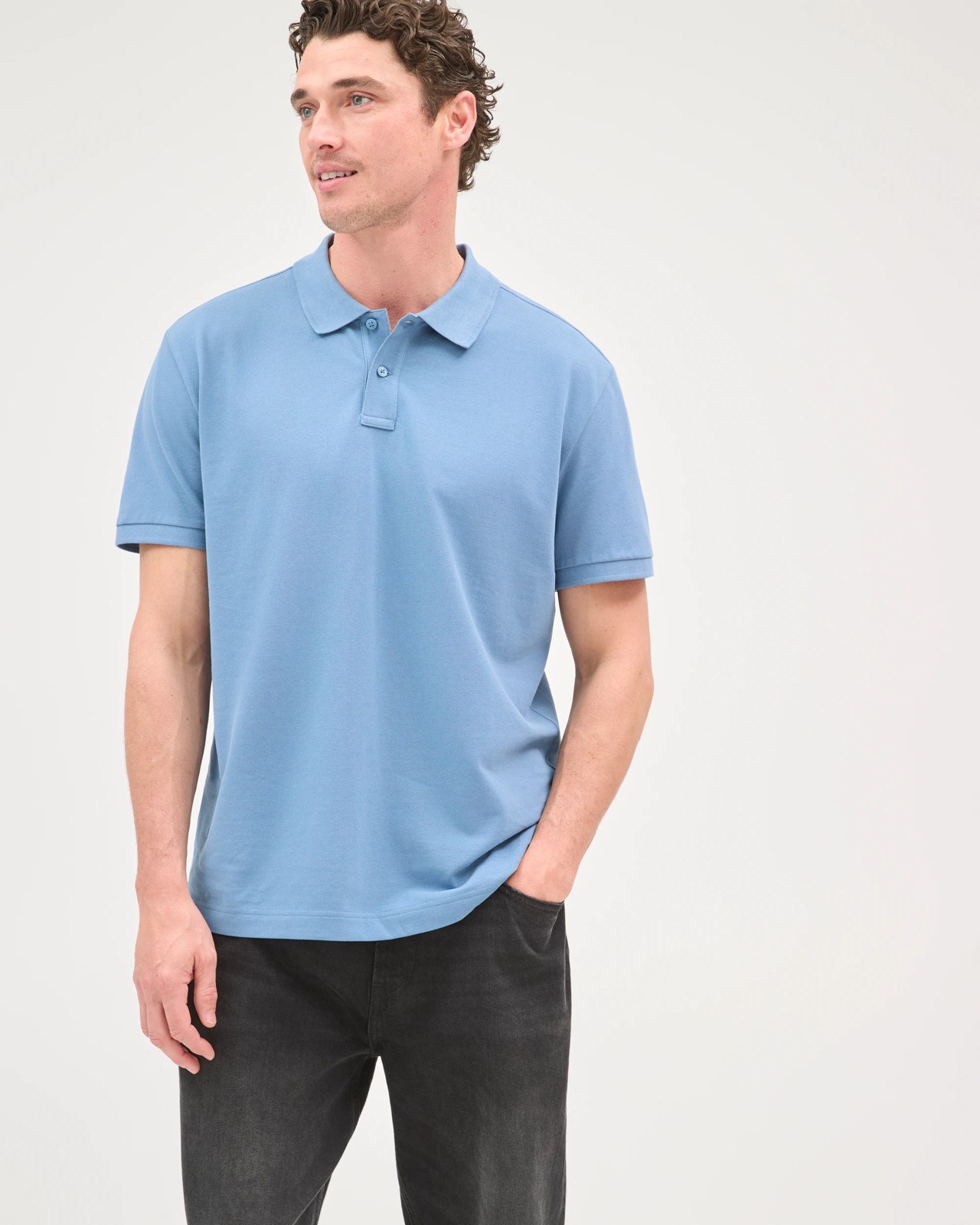 Australian Cotton Short Sleeve Polo Top - Denim Blue 2 of 6