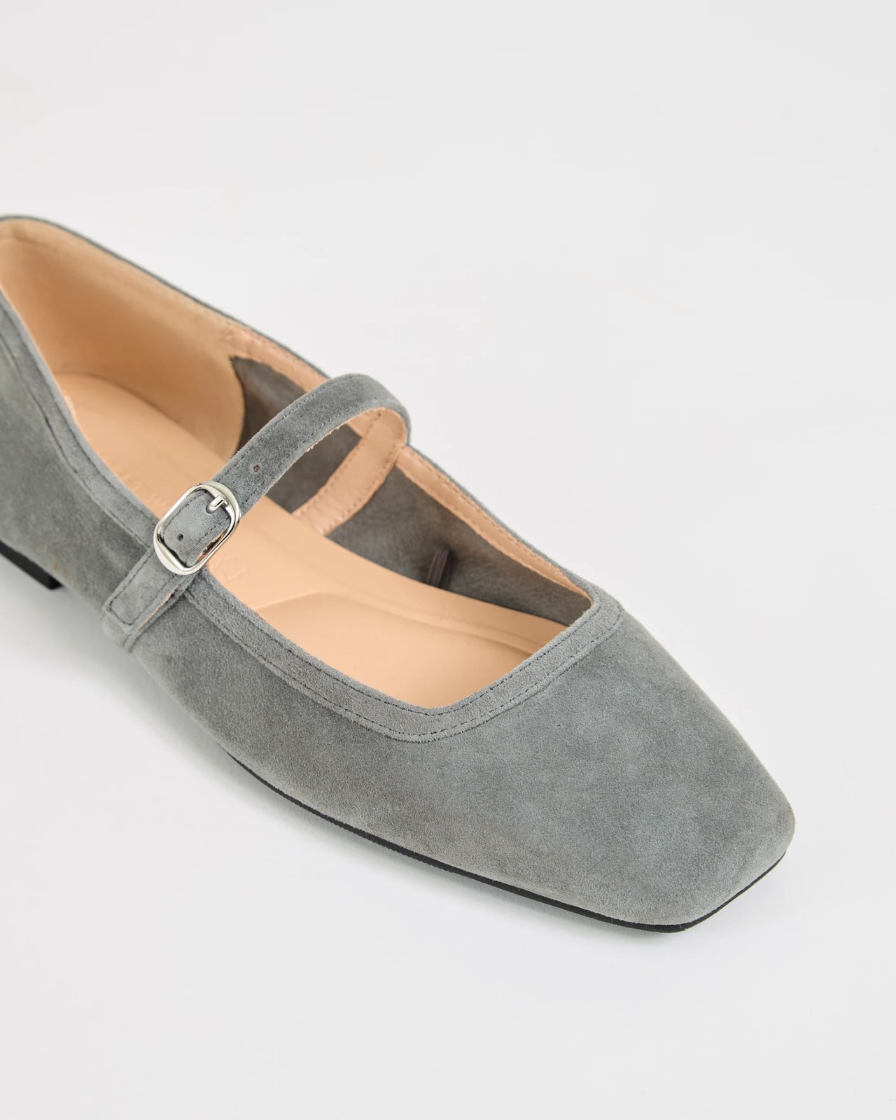 Genuine Leather Mary Jane Strap Ballet Flats - Charcoal Suede 3 of 3
