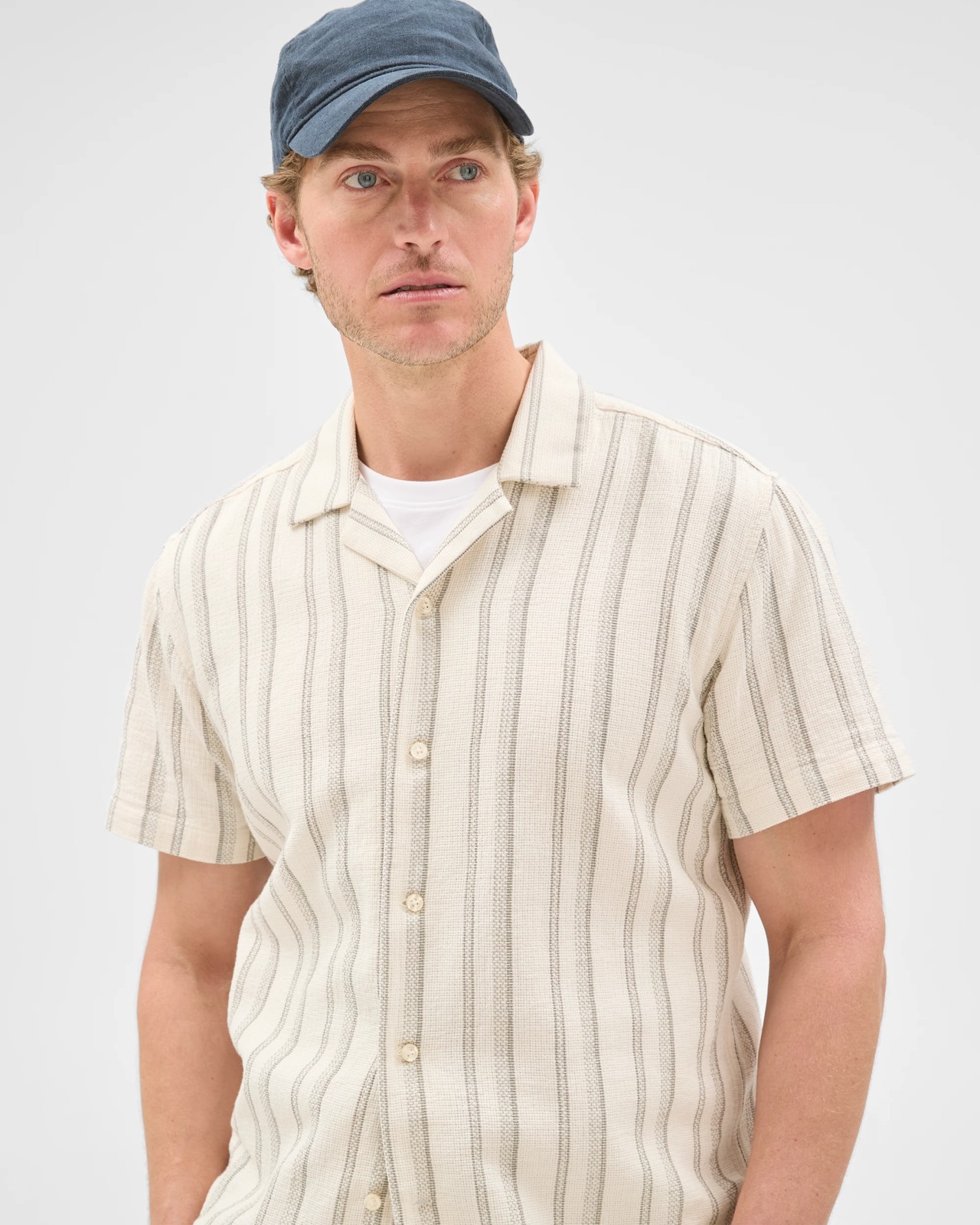 Australian Cotton Short Sleeve Textured Stripe Shirt - Forest Fog 4 of 6