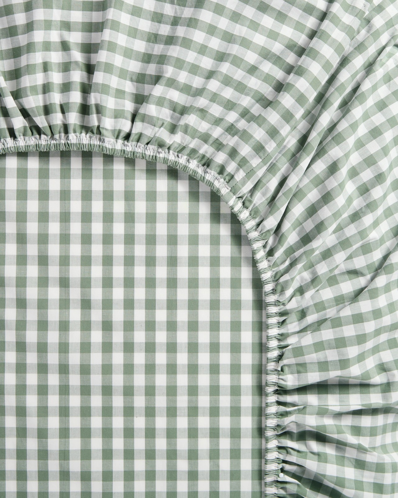 Gingham Australian Cotton Mix & Match Fitted Sheet - Agave Green - QB 2 of 3
