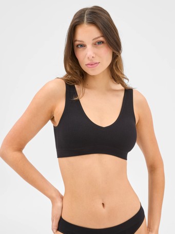 Womens Bamboo Rib Plunge Crop Top
