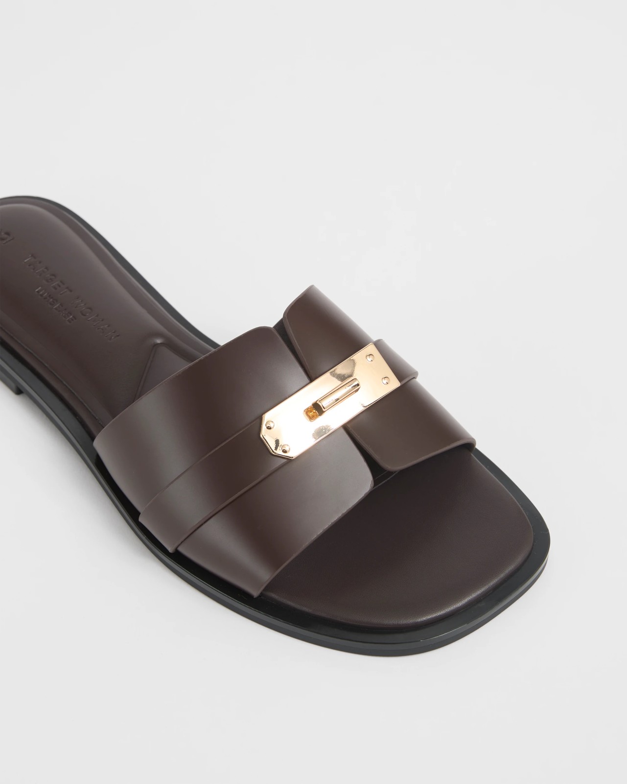 Florie Square Toe Flat Slides - Brown / Gold 2 of 2