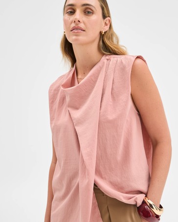 Sleeveless Scarf Draped Front Blouse