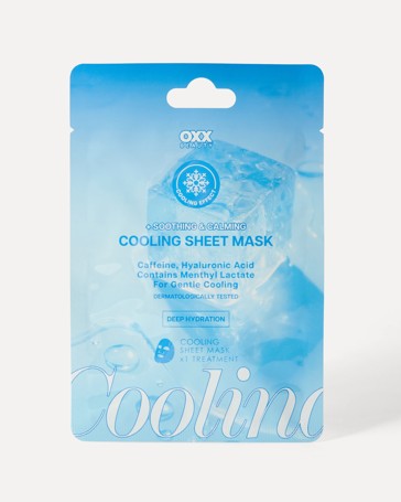 OXX Beauty Soothing and Calming Cooling Sheet Mask, Caffeine - Hyaluronic Acid and Menthyl Lactate